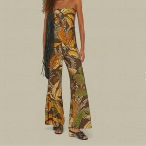 FARM Rio Brown and Gold Asymmetrical Tube Top and Pants  Set